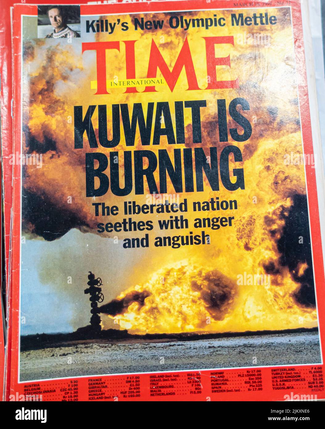La revista TIME Kuwait quema la portada - 18 de marzo de 1991 Foto de stock