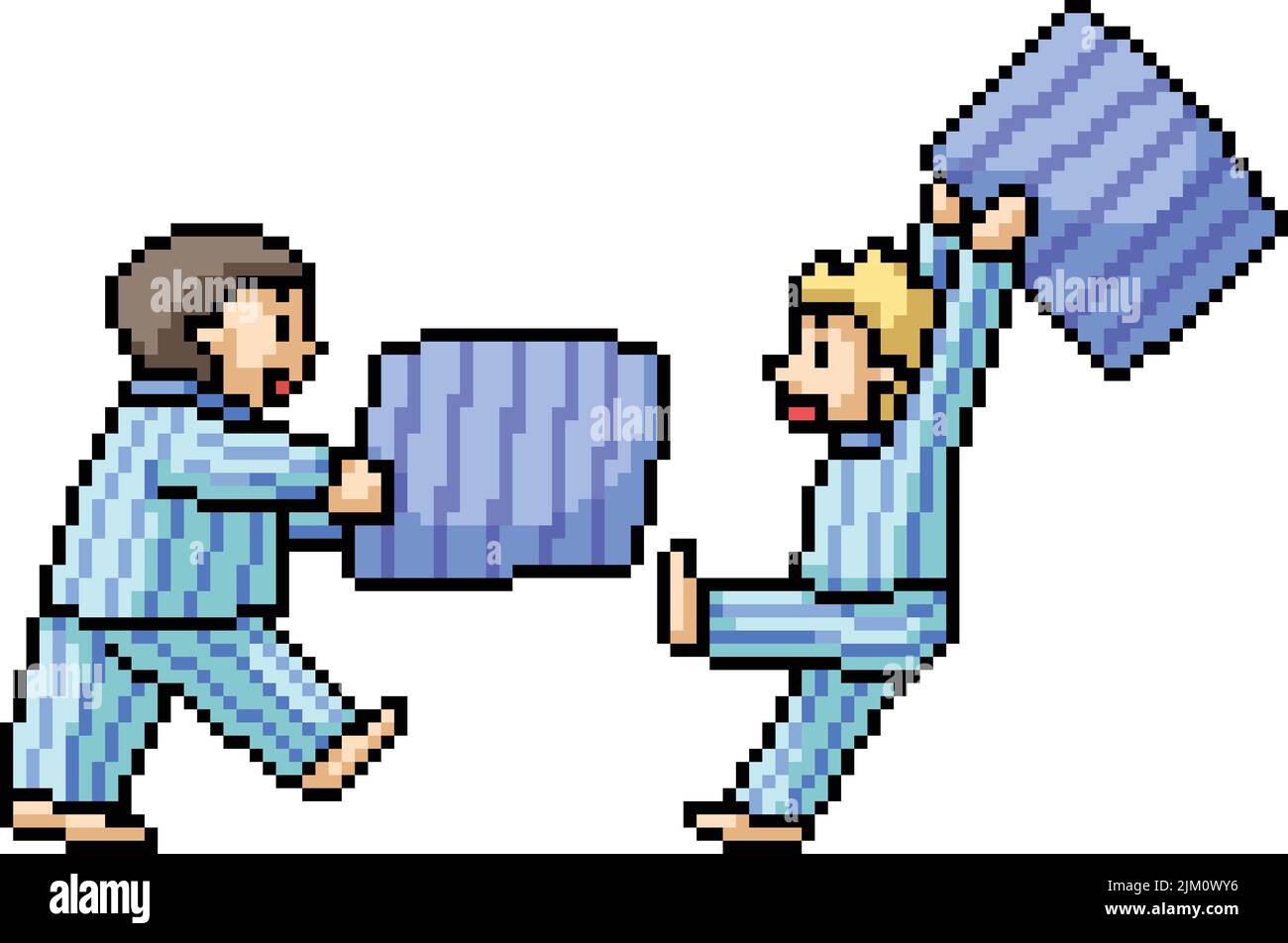 pixel arte de la lucha de la almohada del niño Ilustración del Vector