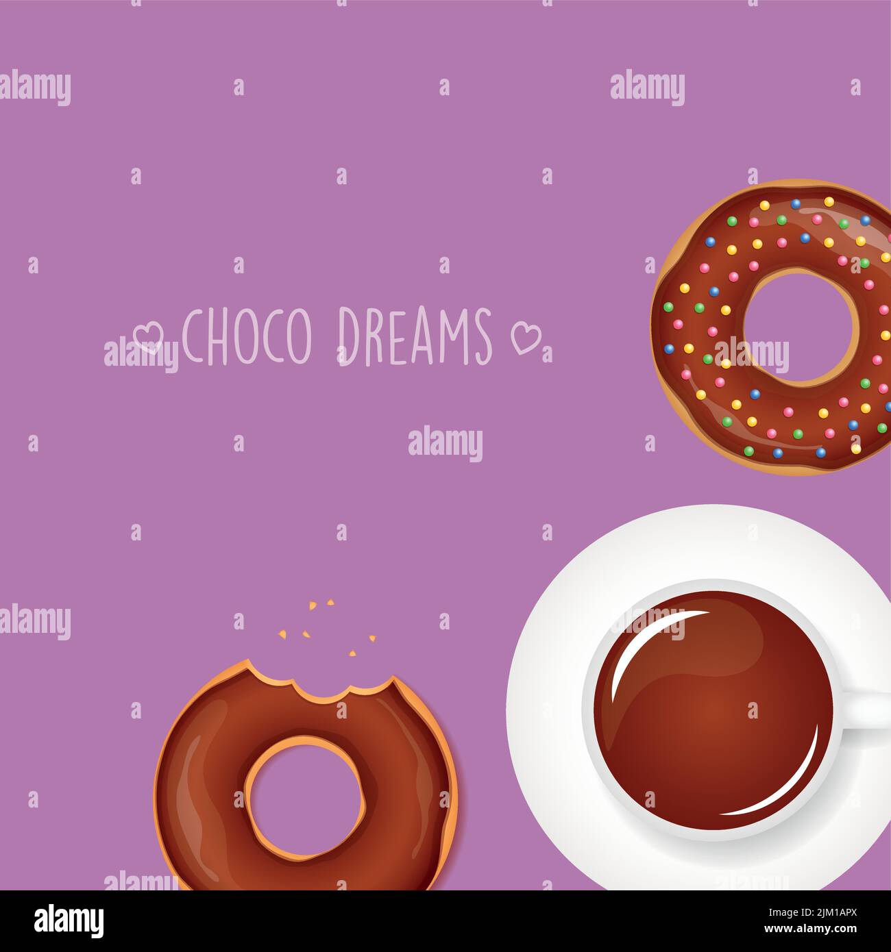 dulce desayuno colorido donut con espolvorear y chocolate caliente Ilustración del Vector