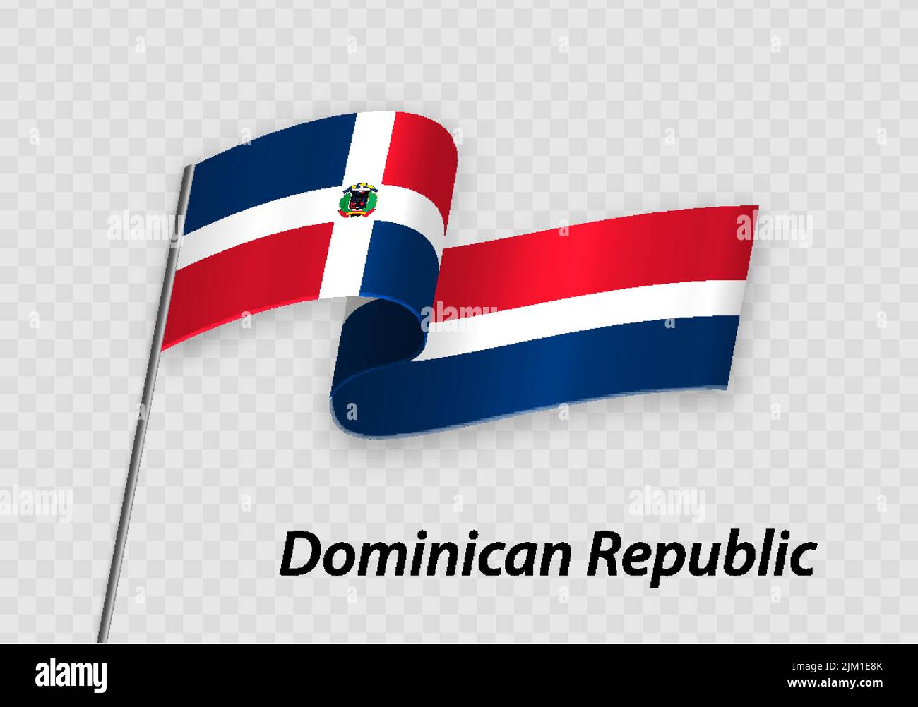 Bandera ondeadora de la República Dominicana en asta de bandera. Plantilla para el diseño del