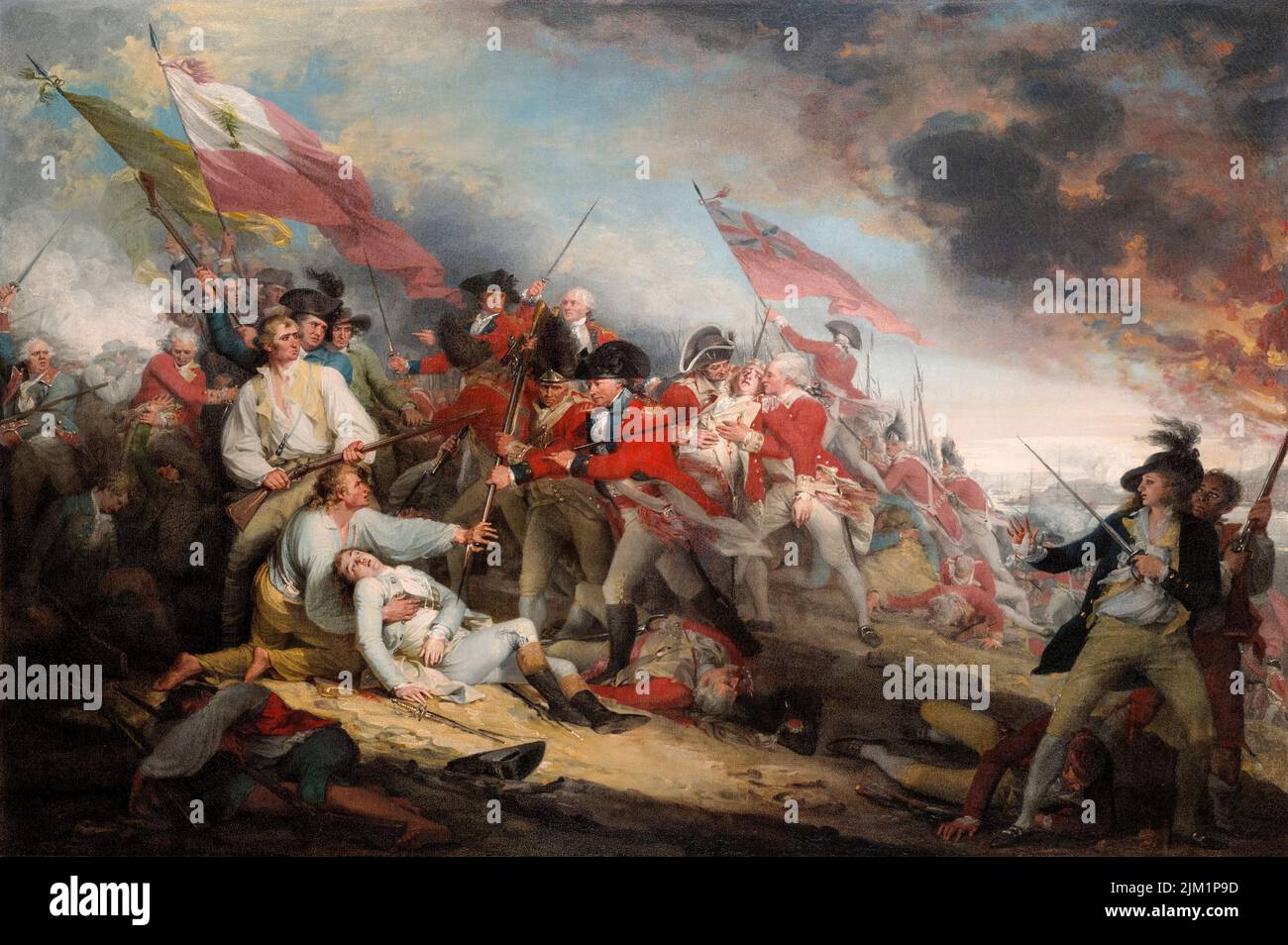 La Batalla de Bunker’s Hill, junio de 17th 1775, pintura al óleo sobre lienzo de John Trumbull, 1786 Foto de stock