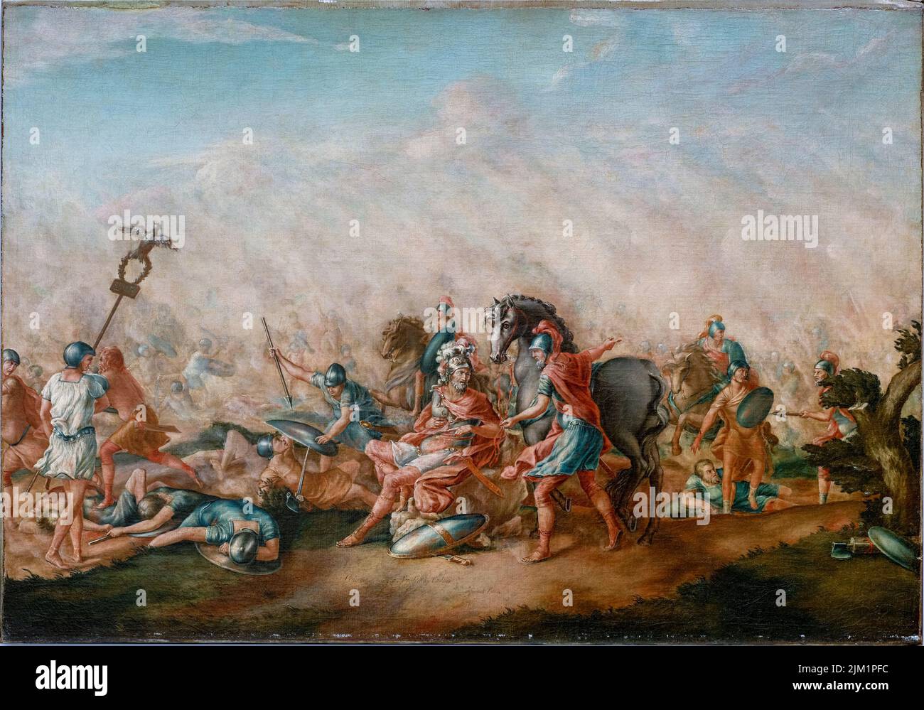 La muerte de Paulus Aemilius en la Batalla de Cannas, pintando al óleo sobre lienzo por John Trumbull, 1773 Foto de stock