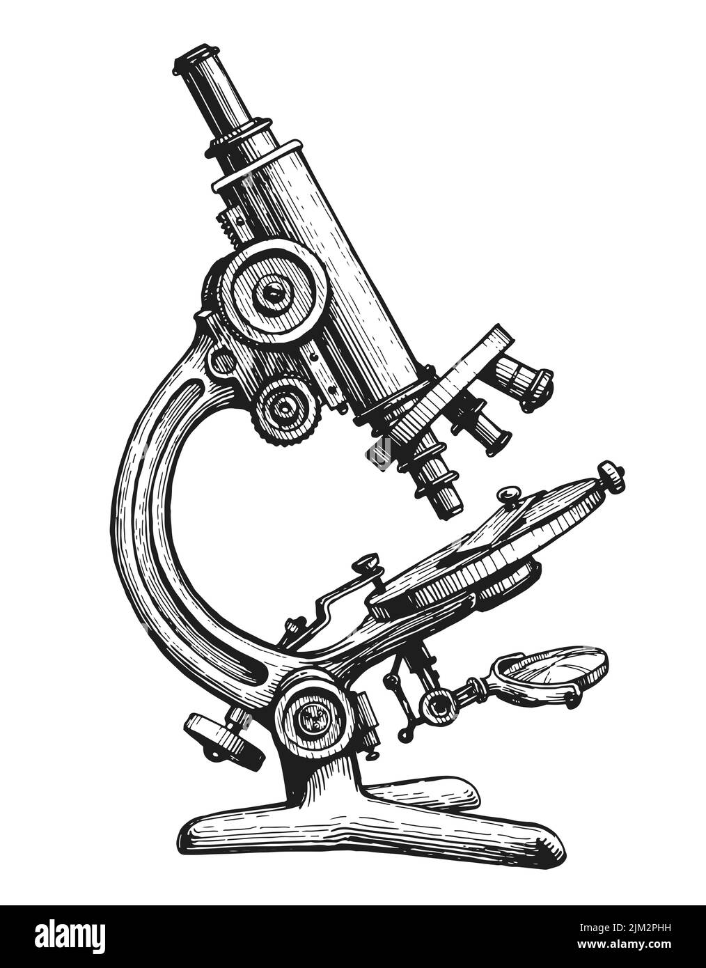 Microscopio vintage de boceto dibujado a mano. Pruebas médicas, concepto de laboratorio químico. Ilustración vectorial aislada Ilustración del Vector