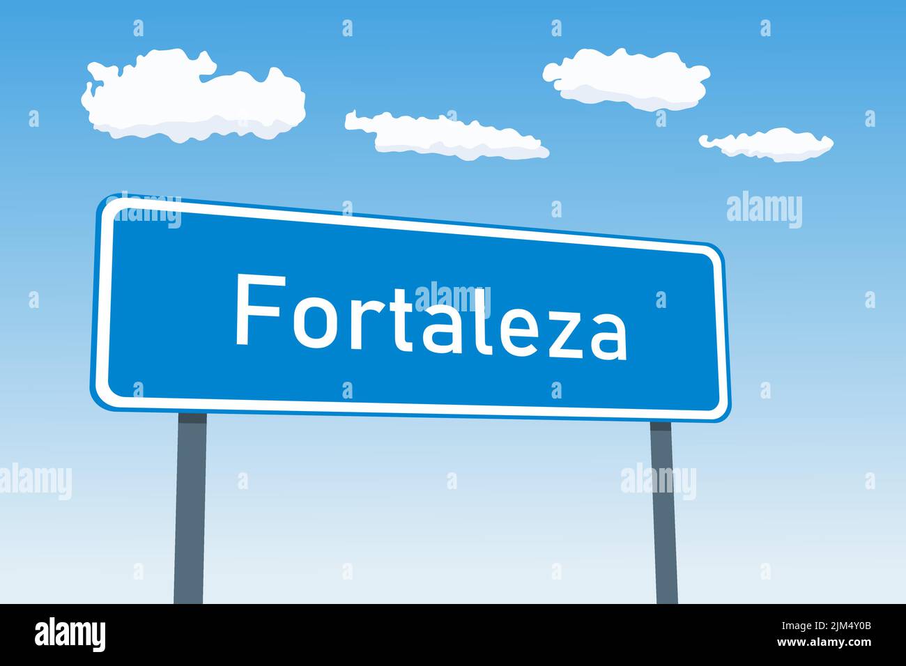 Signo de la ciudad de Fortaleza en Brasil. Señal de tráfico de bienvenida de límite de ciudad. Ilustración del Vector