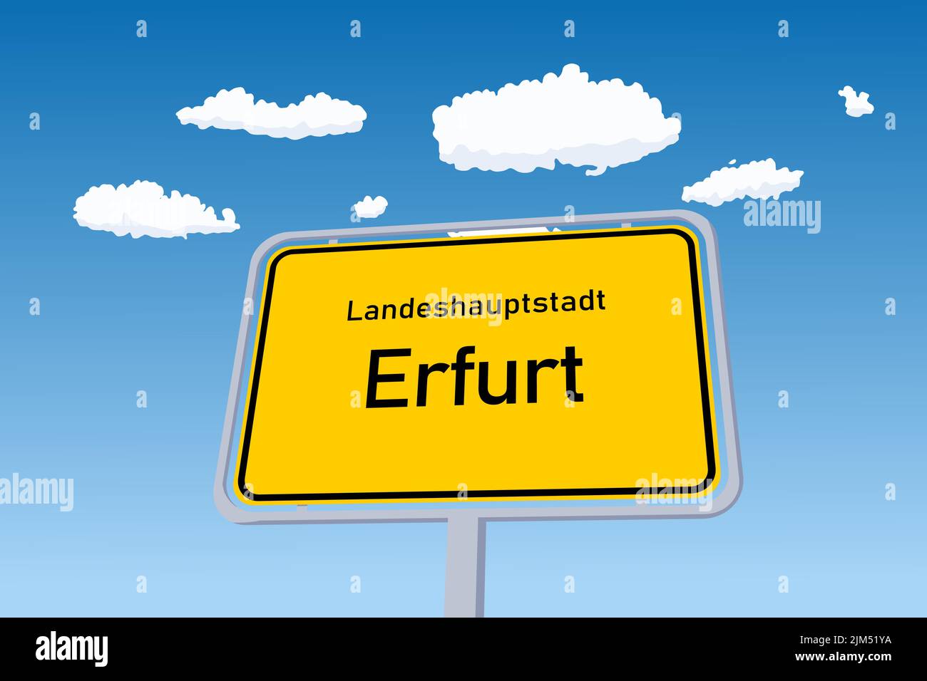 Señal de la ciudad de Erfurt en Alemania. Señal de tráfico de bienvenida de límite de ciudad. Landeshauptstadt significa Capital del Estado en alemán. Ilustración del Vector