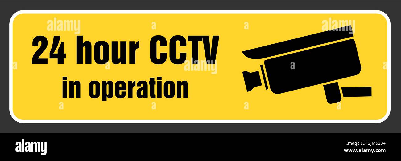 Señal de advertencia de CCTV en funcionamiento. Diseño de pegatina vectorial para advertencia de CCTV. Ilustración del Vector