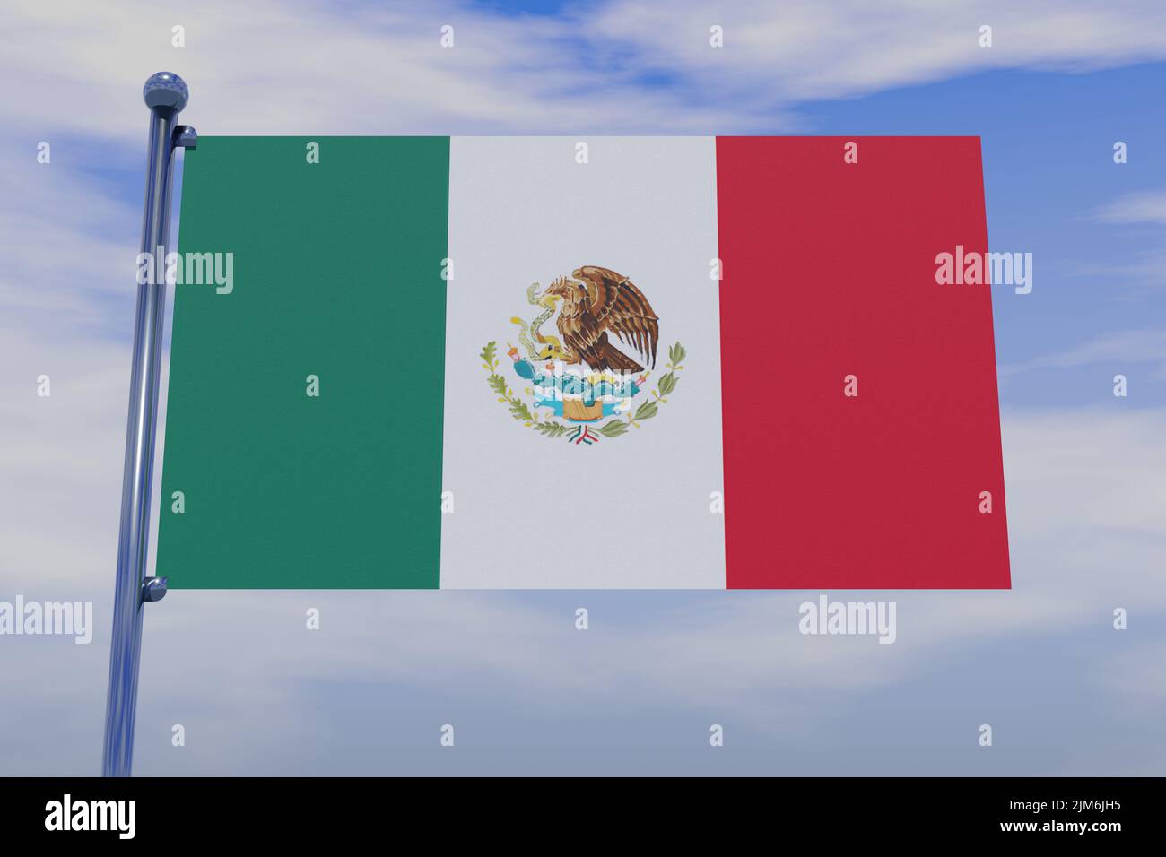 Una ilustración de 3D de la bandera de México con un poste de bandera de  cromo con ganchos en un cielo azul Fotografía de stock - Alamy