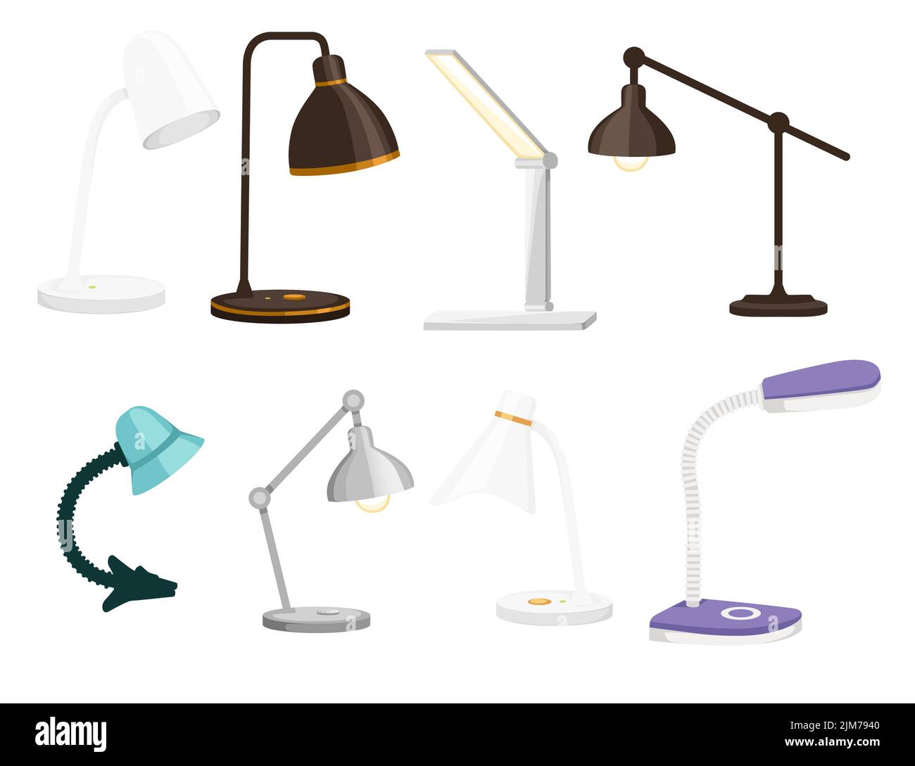 Conjunto de moderna lámpara de mesa para el hogar y la oficina ilustración vectorial aislada sobre fondo blanco. Ilustración del Vector