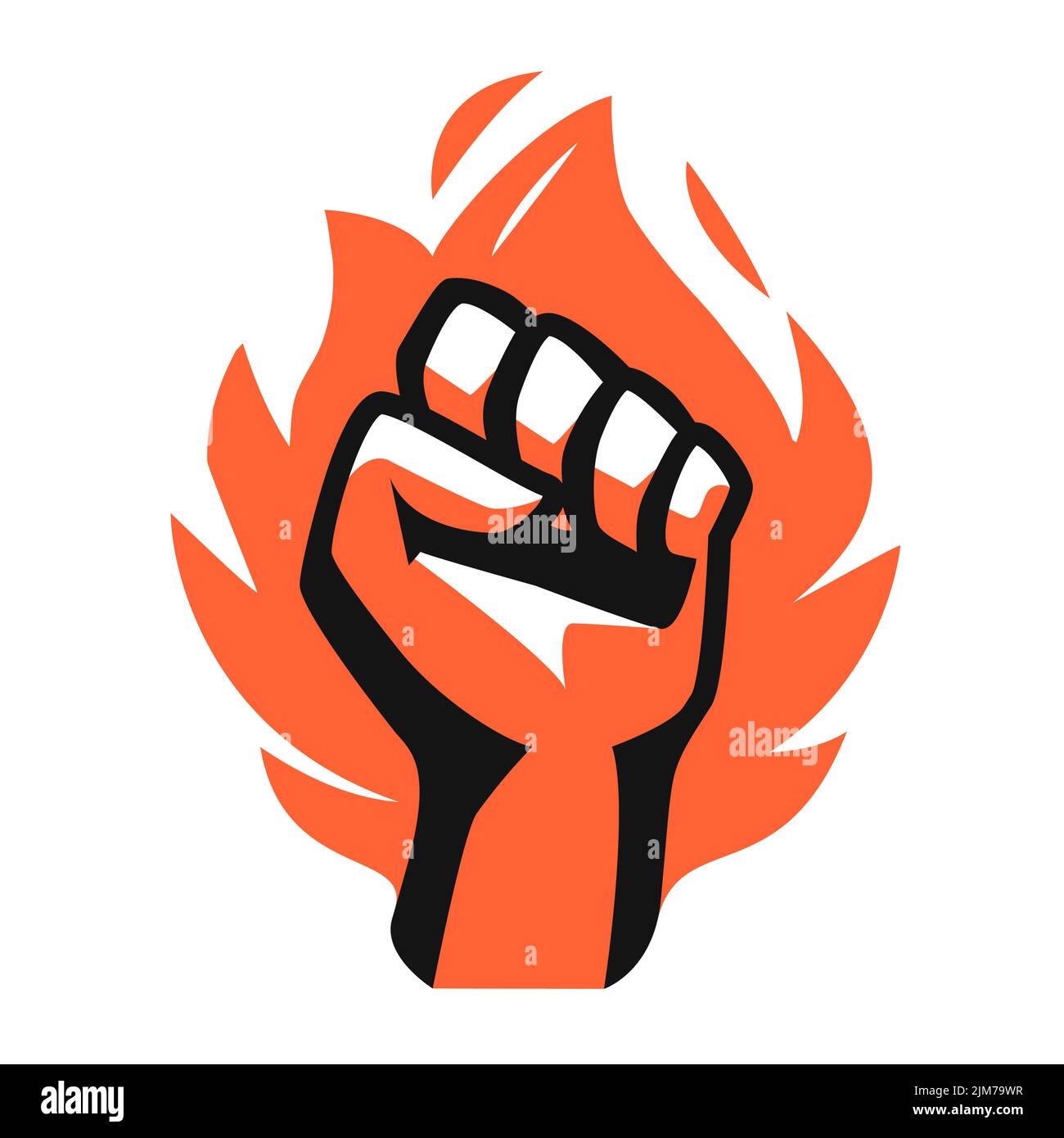 Puño y emblema de fuego aislados. Símbolo del icono de intensidad de potencia apretada a mano. Ilustración vectorial Ilustración del Vector