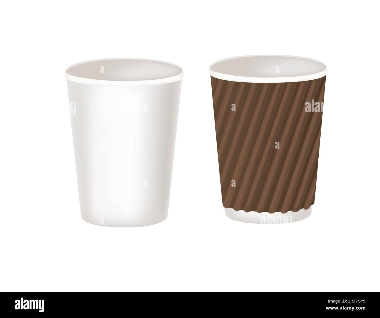Taza de café de papel desechable con ilustración vectorial de plástico aislada sobre fondo blanco. Ilustración del Vector