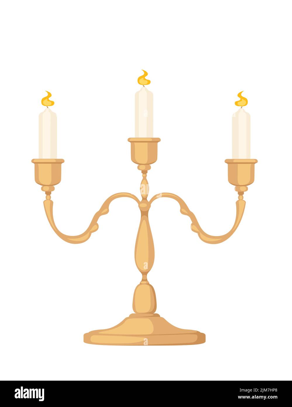 Velas en candelabro triple pie de diseño vintage ilustración vectorial aislado sobre fondo blanco. Ilustración del Vector