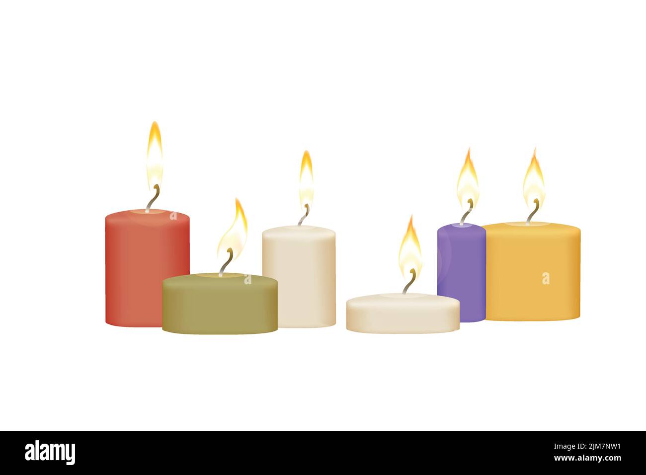 Gran colección de velas de diferentes colores y tamaños ilustración vectorial aislada sobre fondo blanco. Ilustración del Vector