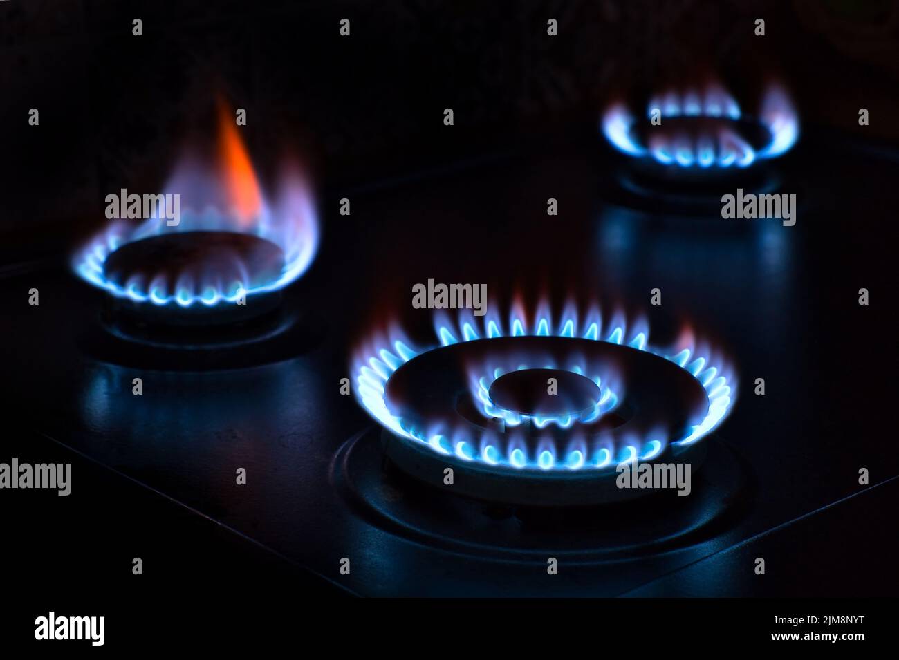 La Quemadora De Gas Se Quema Con La Llama Azul De Una Estufa De Propano  Butano En Una Cocina Doméstica O En Un Restaurante Del Hot Imagen de  archivo - Imagen de