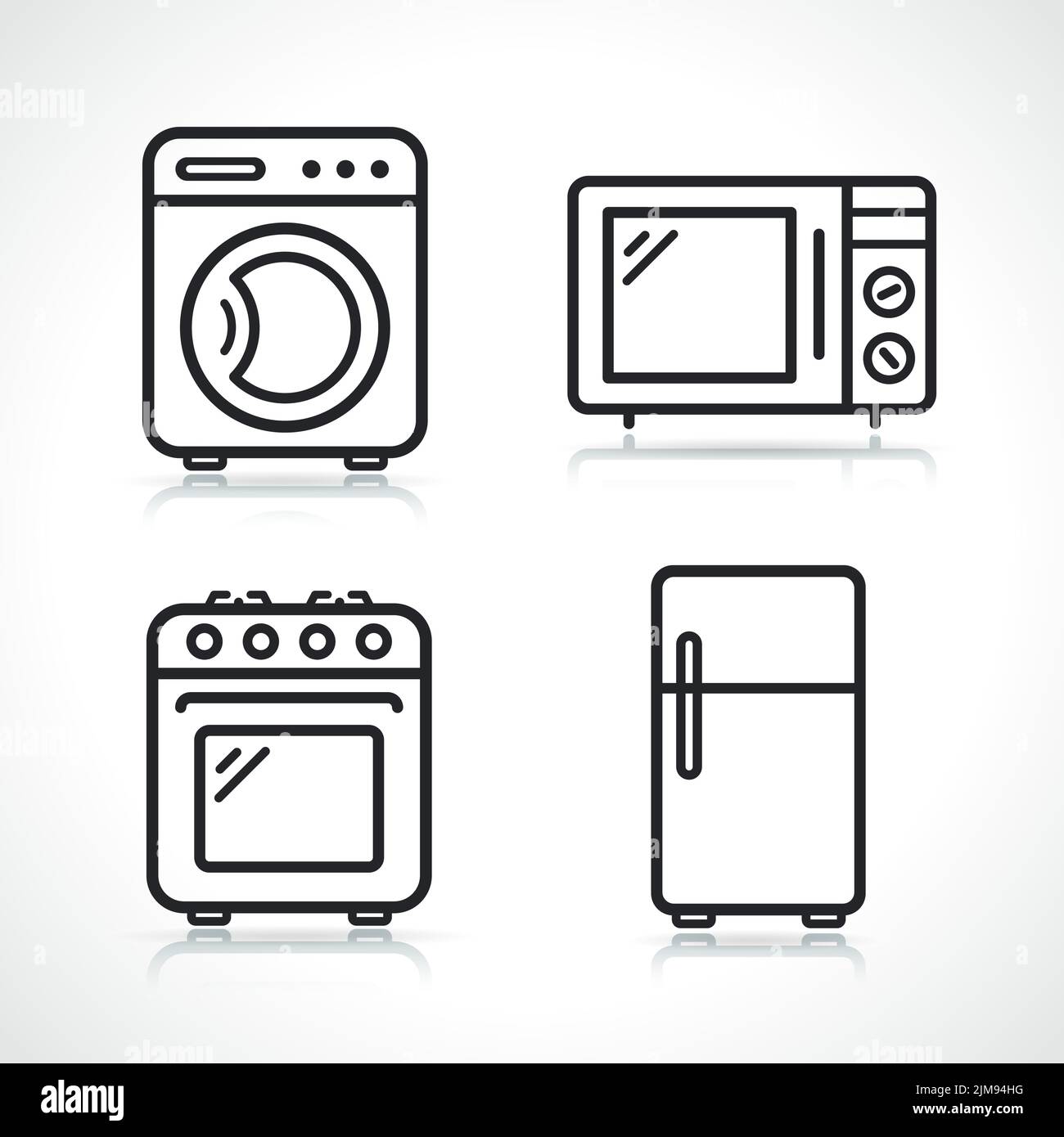 iconos de línea de electrodomésticos en blanco y negro Ilustración del Vector