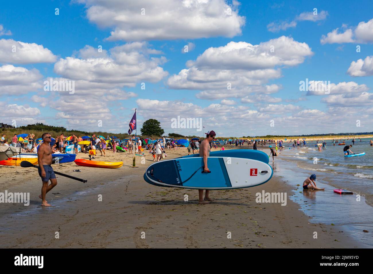Knoll beach, Studland, Dorset UK. 5th de agosto de 2022. Clima en el Reino Unido: Cálido y soleado en las playas de Studland mientras los amantes del sol se dirigen a la costa para disfrutar del sol. Crédito: Carolyn Jenkins/Alamy Live News Foto de stock