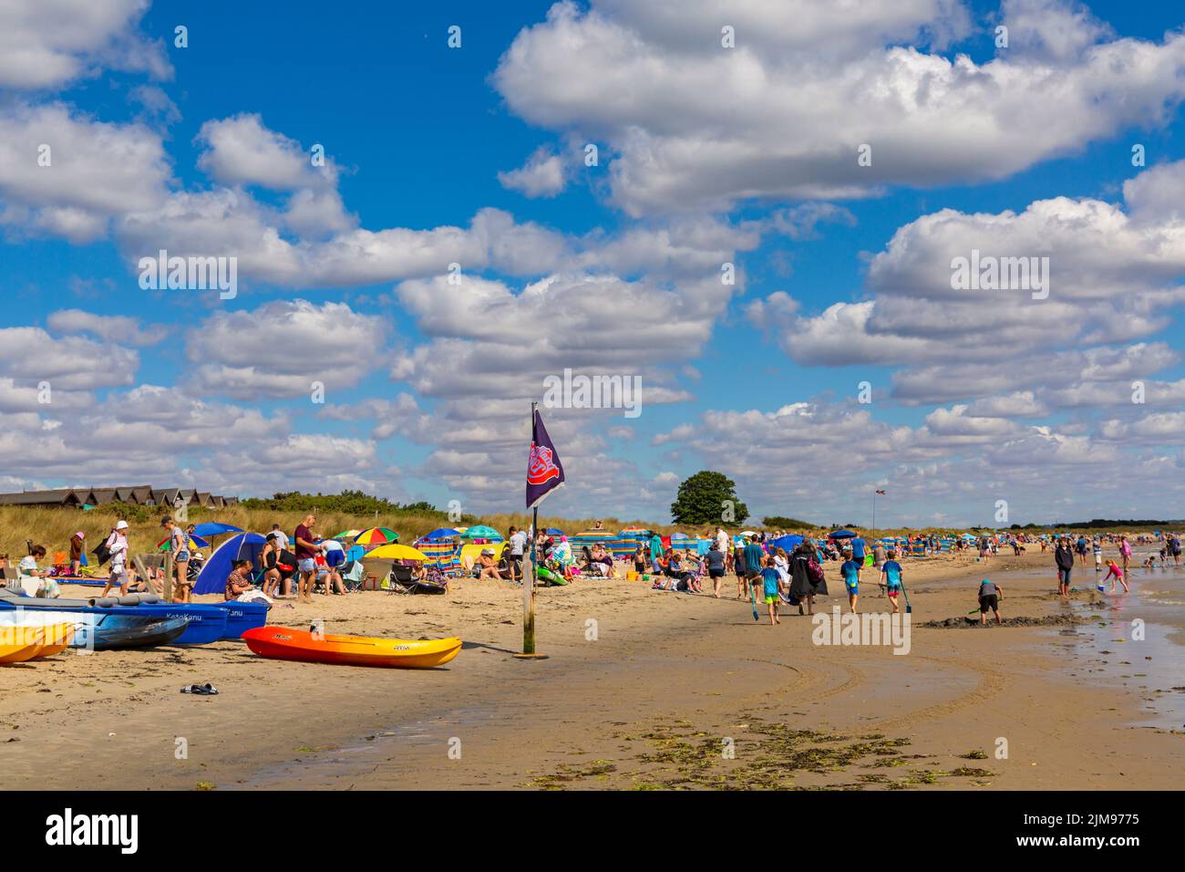 Knoll beach, Studland, Dorset UK. 5th de agosto de 2022. Clima en el Reino Unido: Cálido y soleado en las playas de Studland mientras los amantes del sol se dirigen a la costa para disfrutar del sol. Crédito: Carolyn Jenkins/Alamy Live News Foto de stock