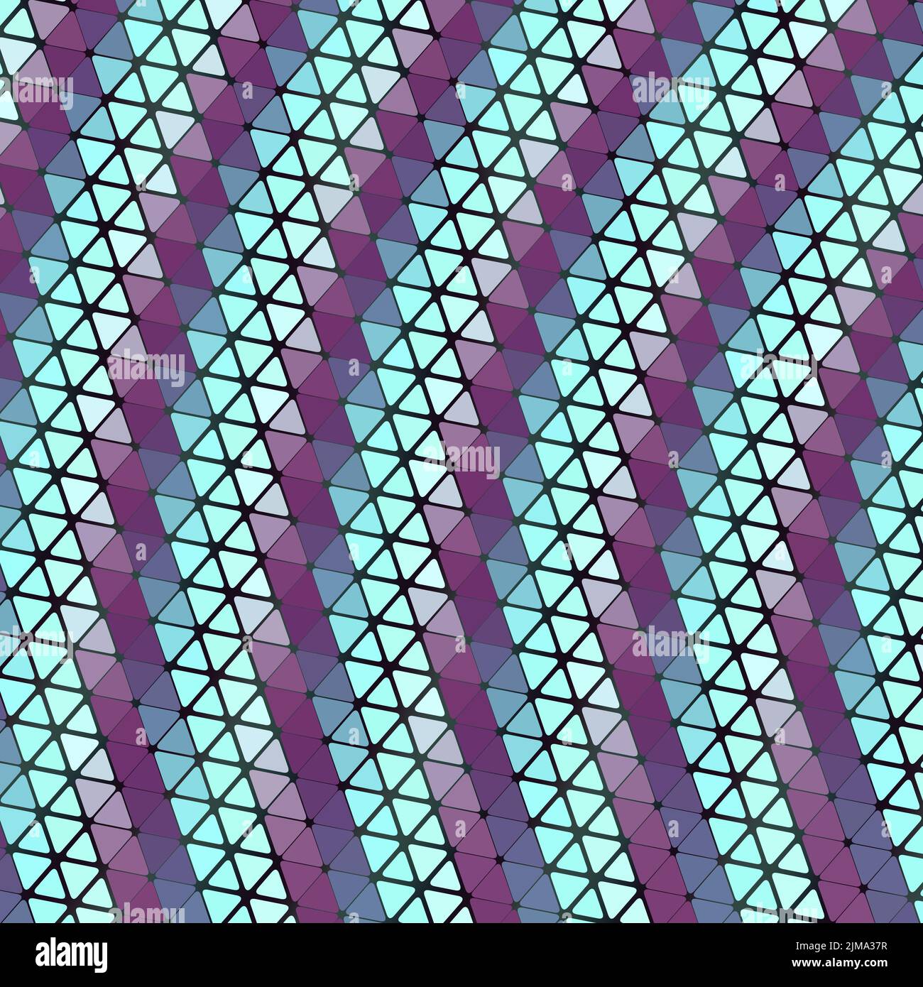 Resumen RETRO Artístico Banda triangular de Polígono Bajo con cuadrícula geométrica Patrón de malla en un fondo de mosaico degradado Foto de stock