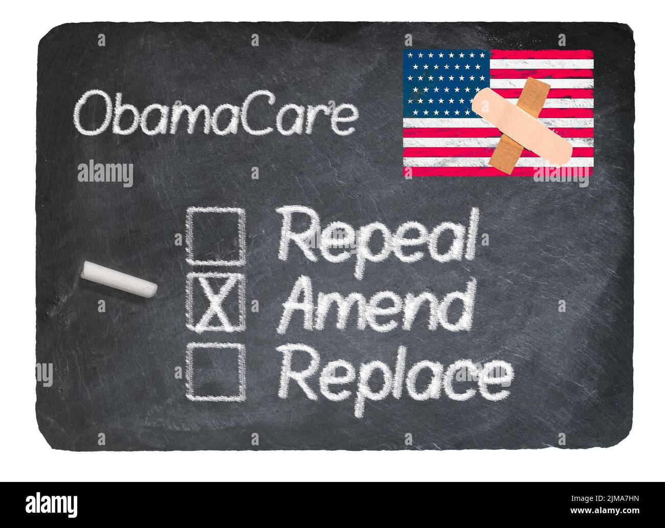 Concepto Obamacare utilizando tiza sobre pizarra Foto de stock