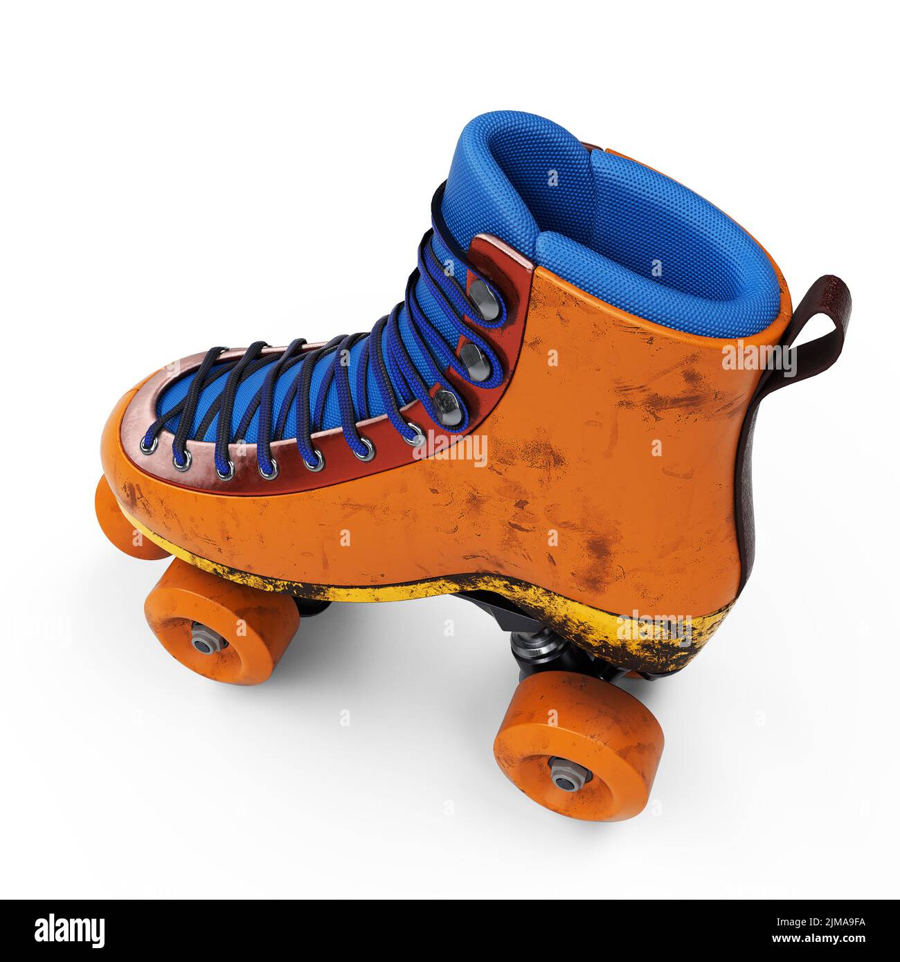 El colorido Rollerskate 3D de estilo retro sobre un fondo blanco. Foto de stock