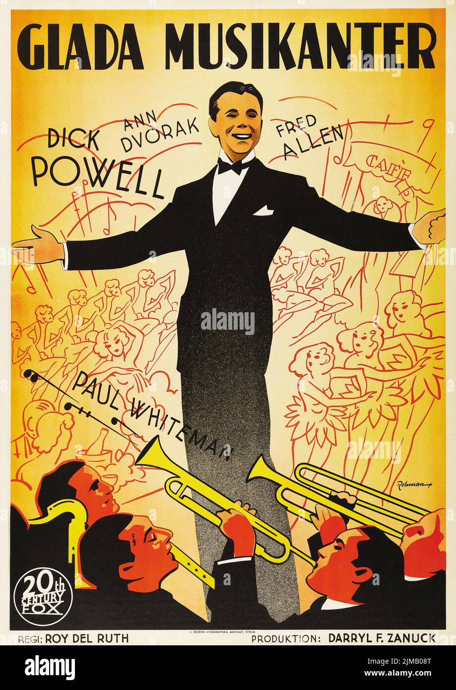 GLADA musikanter - Un millón de gracias (20th Century Fox, 1935). Cartel de cine sueco. Arte de Eric Rohman Foto de stock