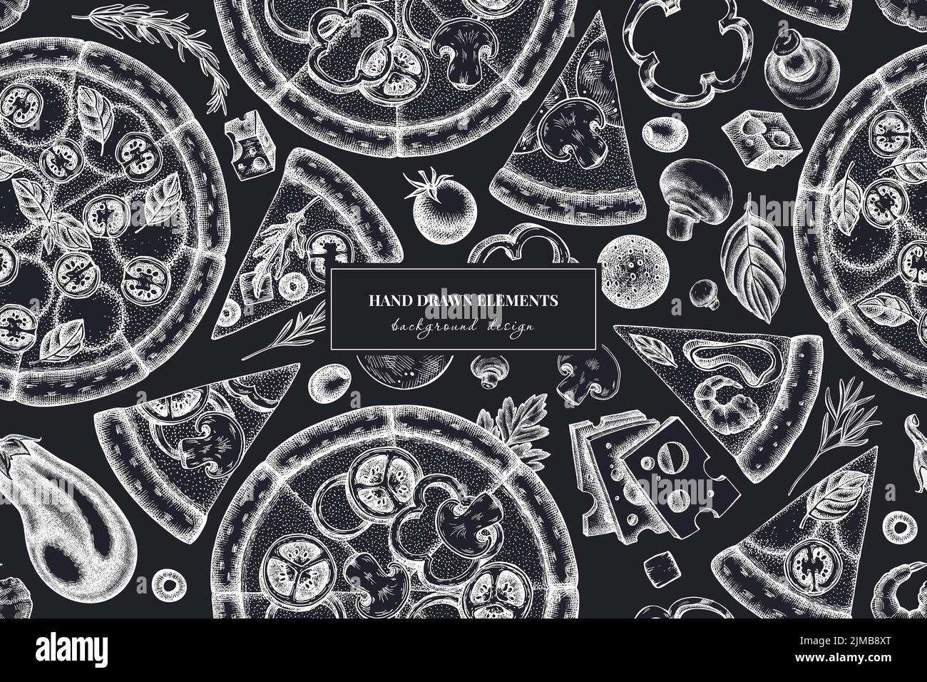 Diseño de fondo con patrón de pizza sin costuras. Estilo grabado