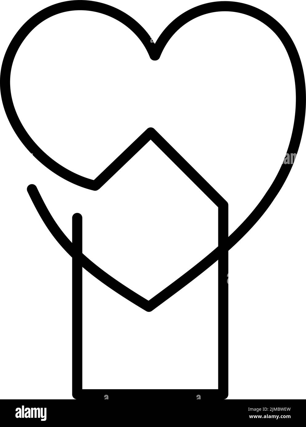 Casa con el vector del corazón dibujado a mano el logotipo de monolina icono bienes raíces una línea de arte, la forma dentro. El amor de casa símbolo, la ilustración aislado en blanco Ilustración del Vector