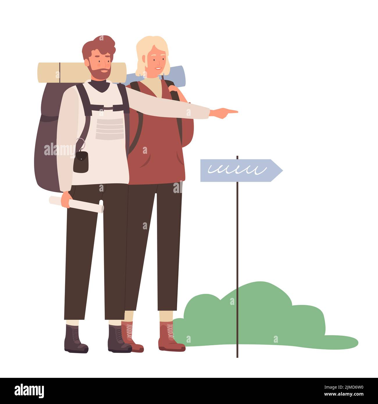 Los turistas de montaña explorando dirección. Mapa de viaje, excursionistas aventura vector ilustración Ilustración del Vector