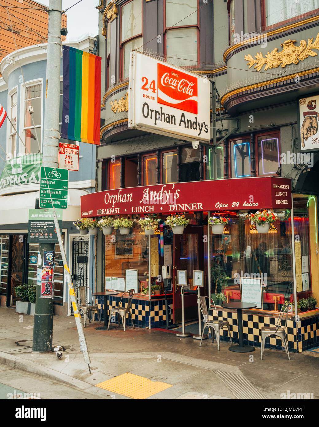 Orphan Andys Restaurant, en el Distrito Castro, San Francisco, California Foto de stock