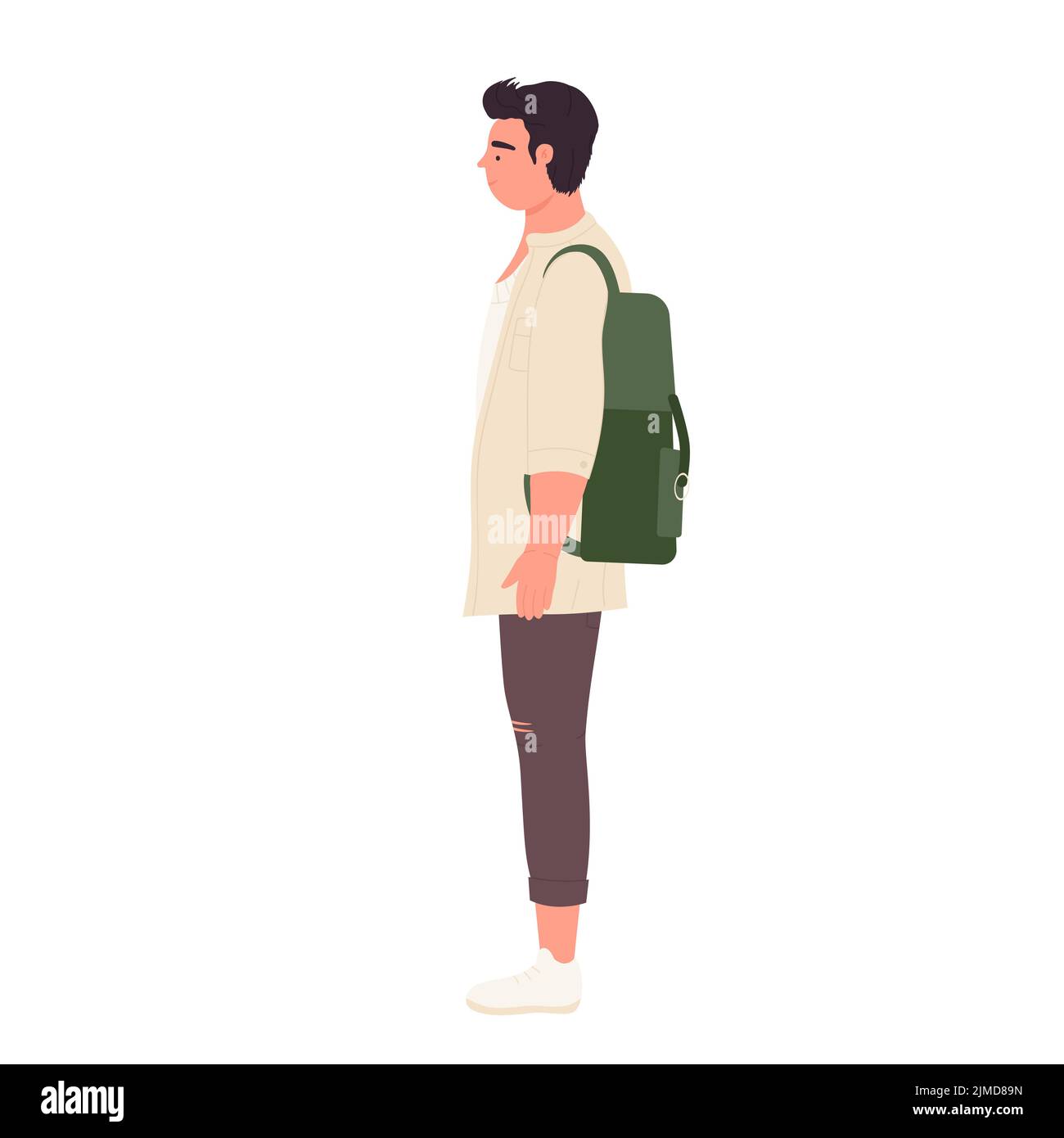 Vista lateral del estudiante de pie. Niño adolescente con la mochila de la escuela ilustración vectorial Ilustración del Vector