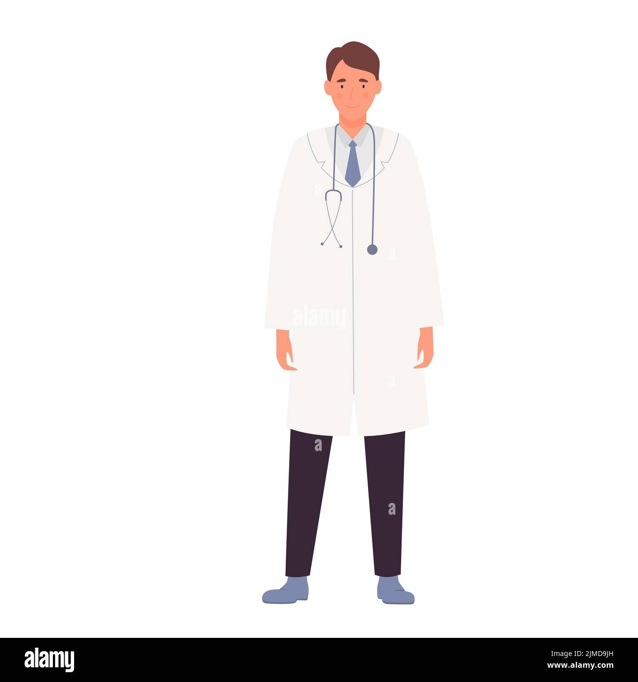 Médico varón con estetoscopio. Equipo médico, ilustración de vector de trabajador hospitalario Ilustración del Vector