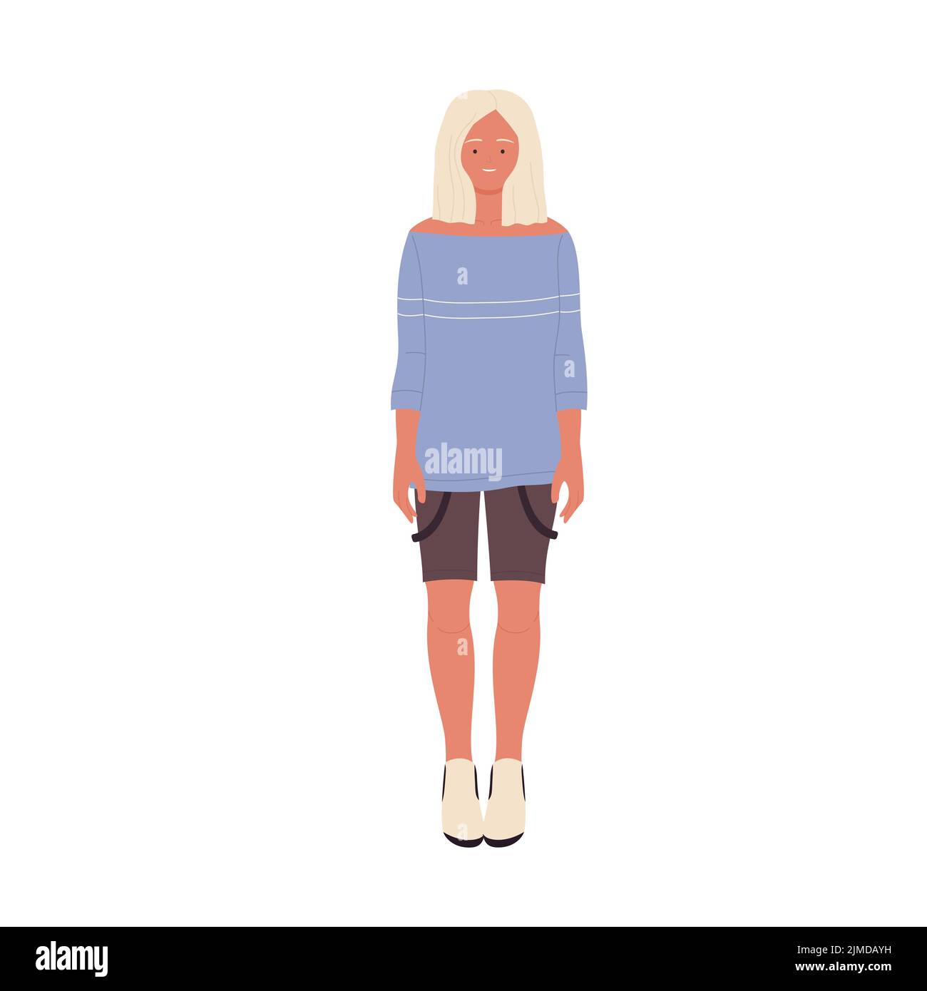 Vista frontal de la chica de fiesta de pie. Fiesta amante mujer, casual ropa vector ilustración Ilustración del Vector