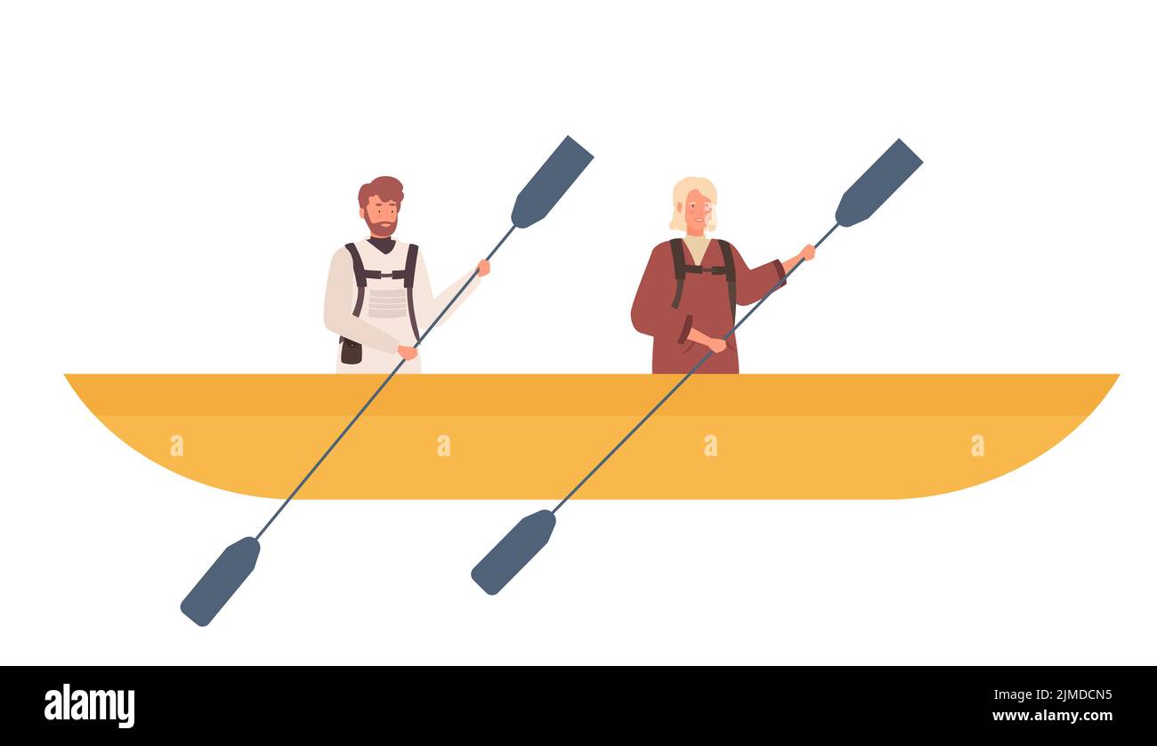 Turistas pareja kayak. Rafting en el río, estilo de vida activo e ilustración de vectores vacacionales Ilustración del Vector