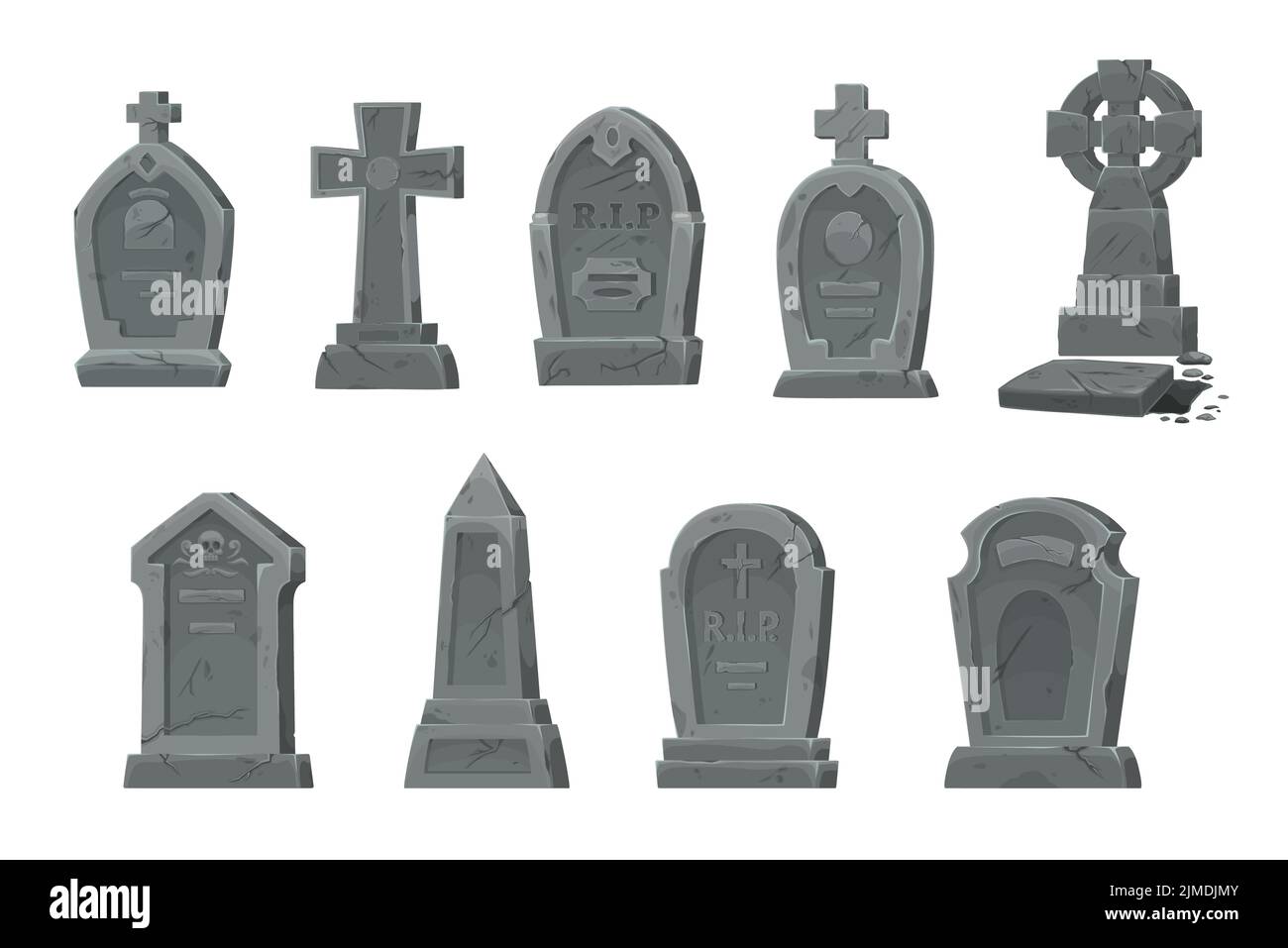 Tumbas de cementerio y lápidas de vectores conjunto de lápidas de