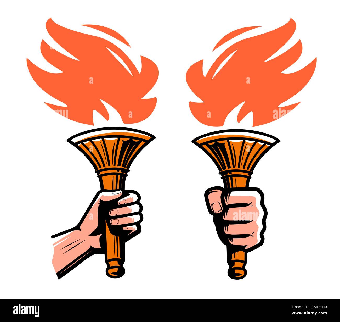 Emblema de antorcha ardiente. Antorcha con llama de fuego, símbolo de iluminación o icono. Ilustración vectorial aislada Ilustración del Vector
