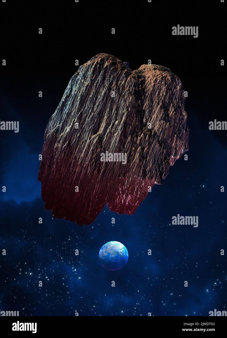 Asteroide grande que se dirige hacia la Tierra, ilustración Foto de stock