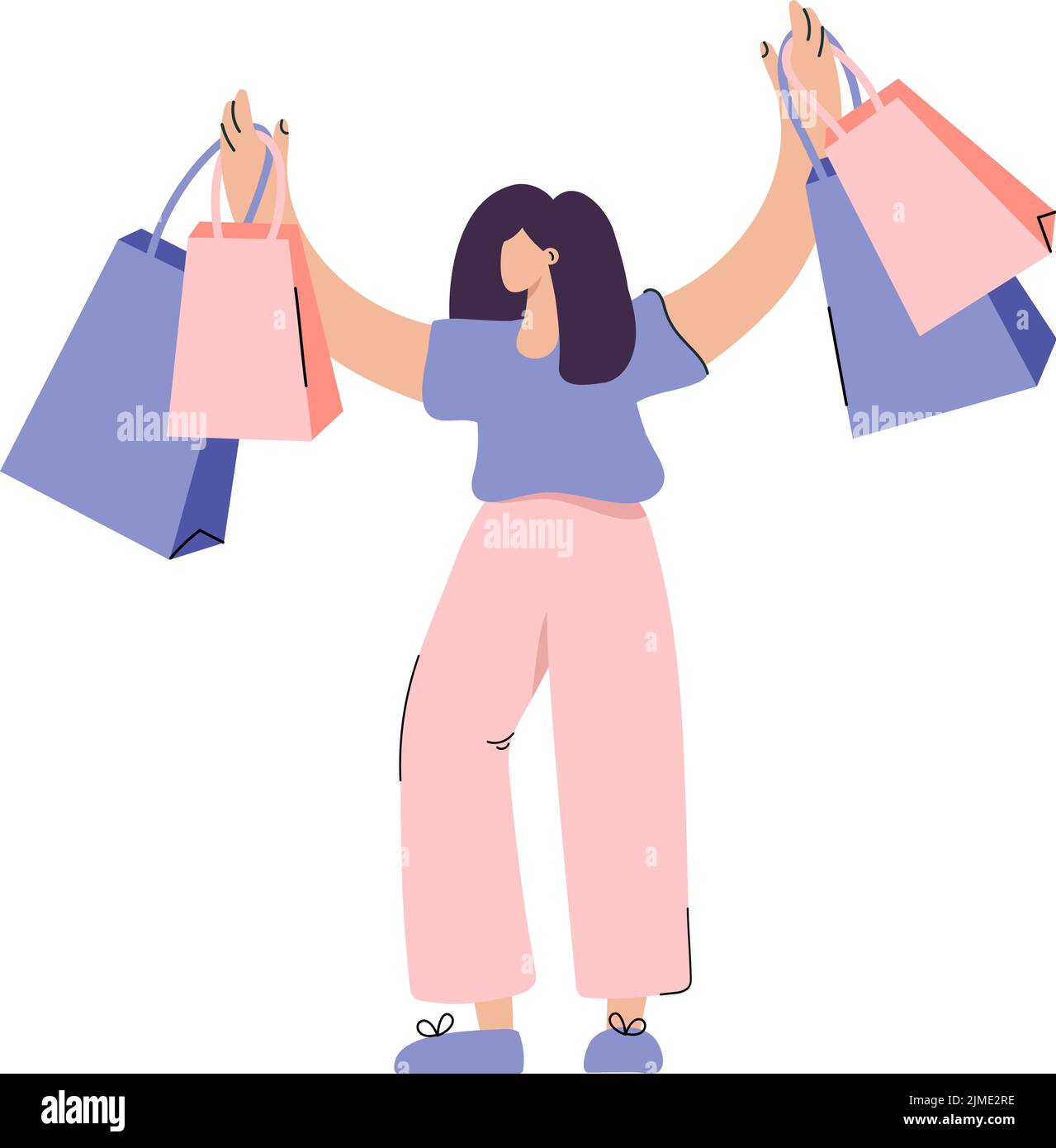 Feliz vector chica con bolsas de compras. Mujer en la tienda de moda. Glamour gente estilo de vida. Ilustración plana aislada Ilustración del Vector