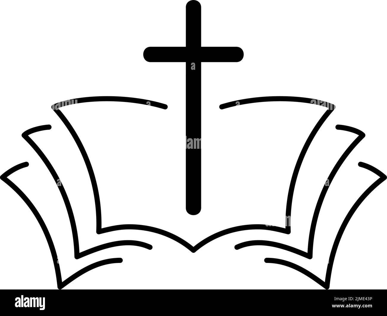 Ilustración vectorial del logotipo o icono cristiano. Emblema con Cruz y Santa Biblia. Comunidad religiosa. Elemento de diseño para cartel, insignia, signo Ilustración del Vector