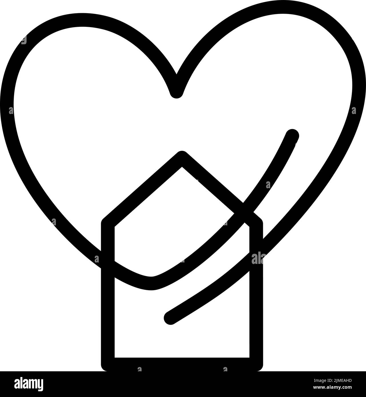 Casa con el vector del corazón dibujado a mano el logotipo monoline icono bienes raíces línea de arte, la forma dentro. El amor de casa símbolo, la ilustración aislado sobre fondo blanco Ilustración del Vector