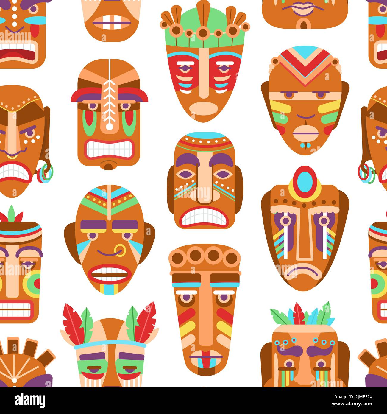 Fondo De Máscara Africana Madera Tiki Hawaiian Máscaras Sin Costuras Patrón Tótem Tradicional