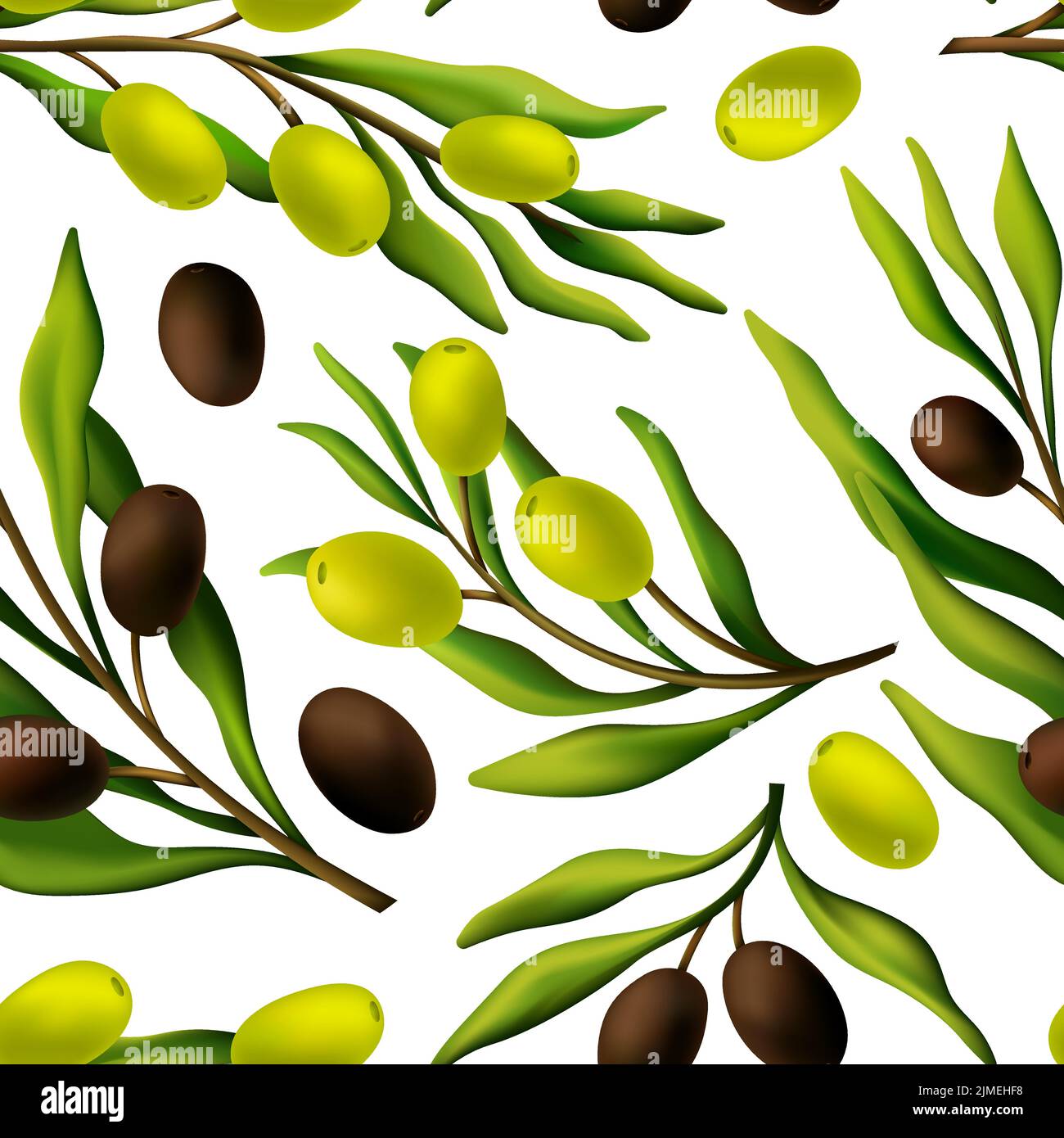 Ramas de olivo sin costuras. Aceitunas y hojas, verdes y negras