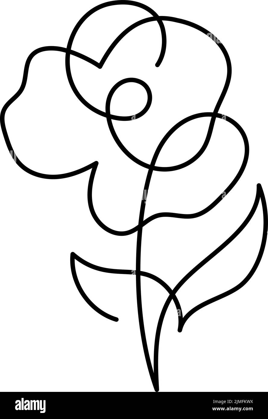 Continuo One Line dibujo Vector Calligraphic Flor logo. Croquis negro de plantas aisladas sobre fondo blanco. Ilustración Impresiones minimalistas Ilustración del Vector
