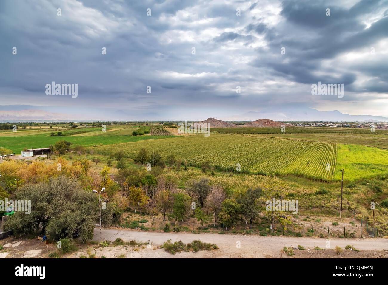Paisaje con campos, Armenia Foto de stock