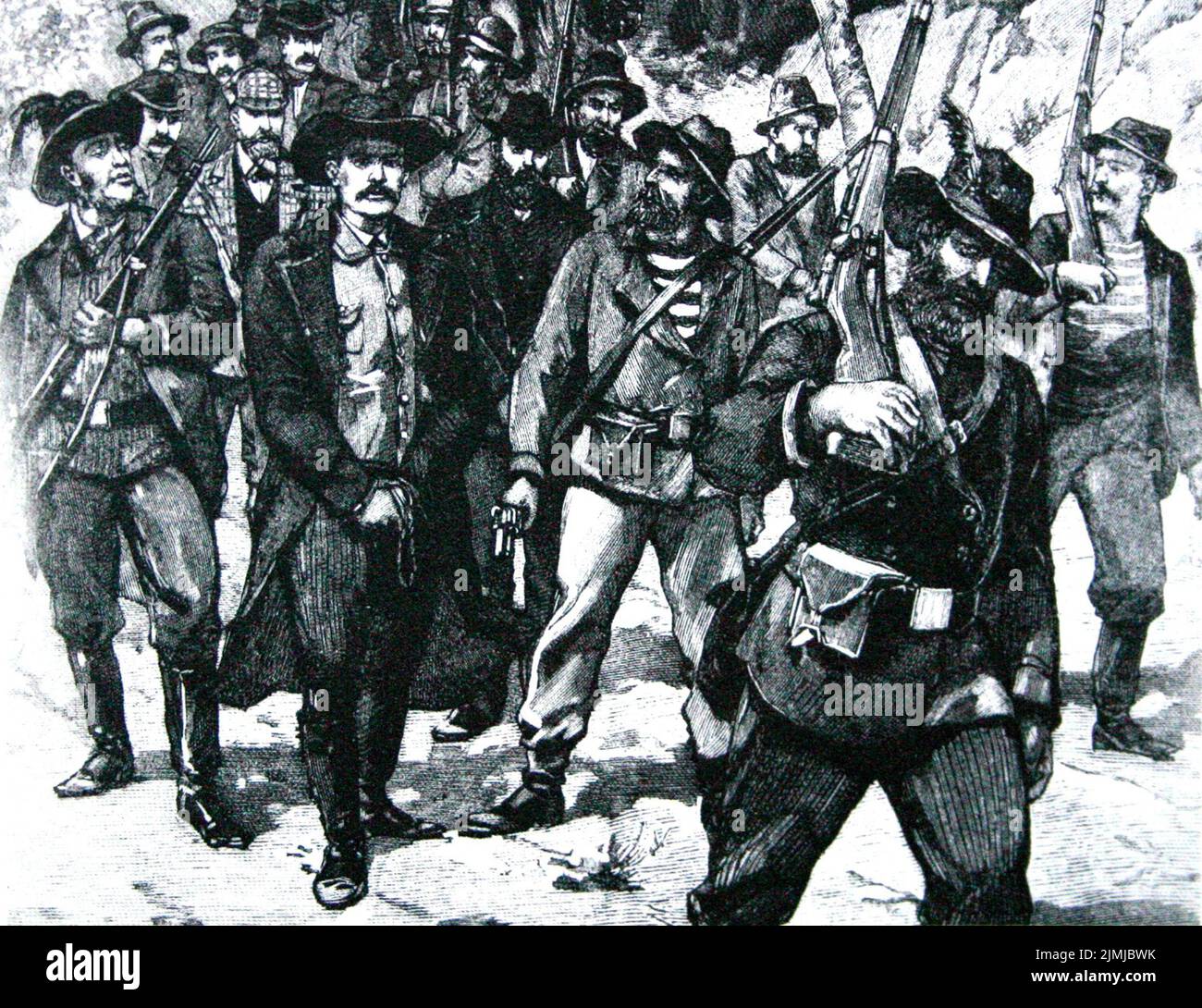 Un boceto que muestra el arresto de Leander Starr Jameson después del fallido asalto de Jameson, en 1896 Foto de stock