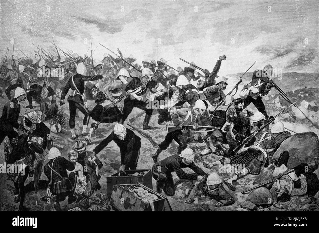 La Batalla de Majuba, que tuvo lugar durante la Guerra de los Bóers en África del Sur Foto de stock