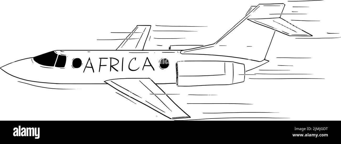 Avión Volando desde o hacia África , Vector Cartoon Stick Figure Illustration Ilustración del Vector