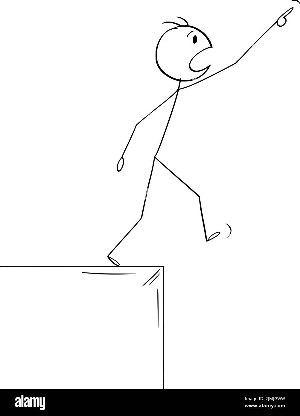 Persona señalando y mirando hacia arriba a algo y cayendo hacia abajo, figura vectorial de caricatura palo o ilustración de carácter. Ilustración del Vector