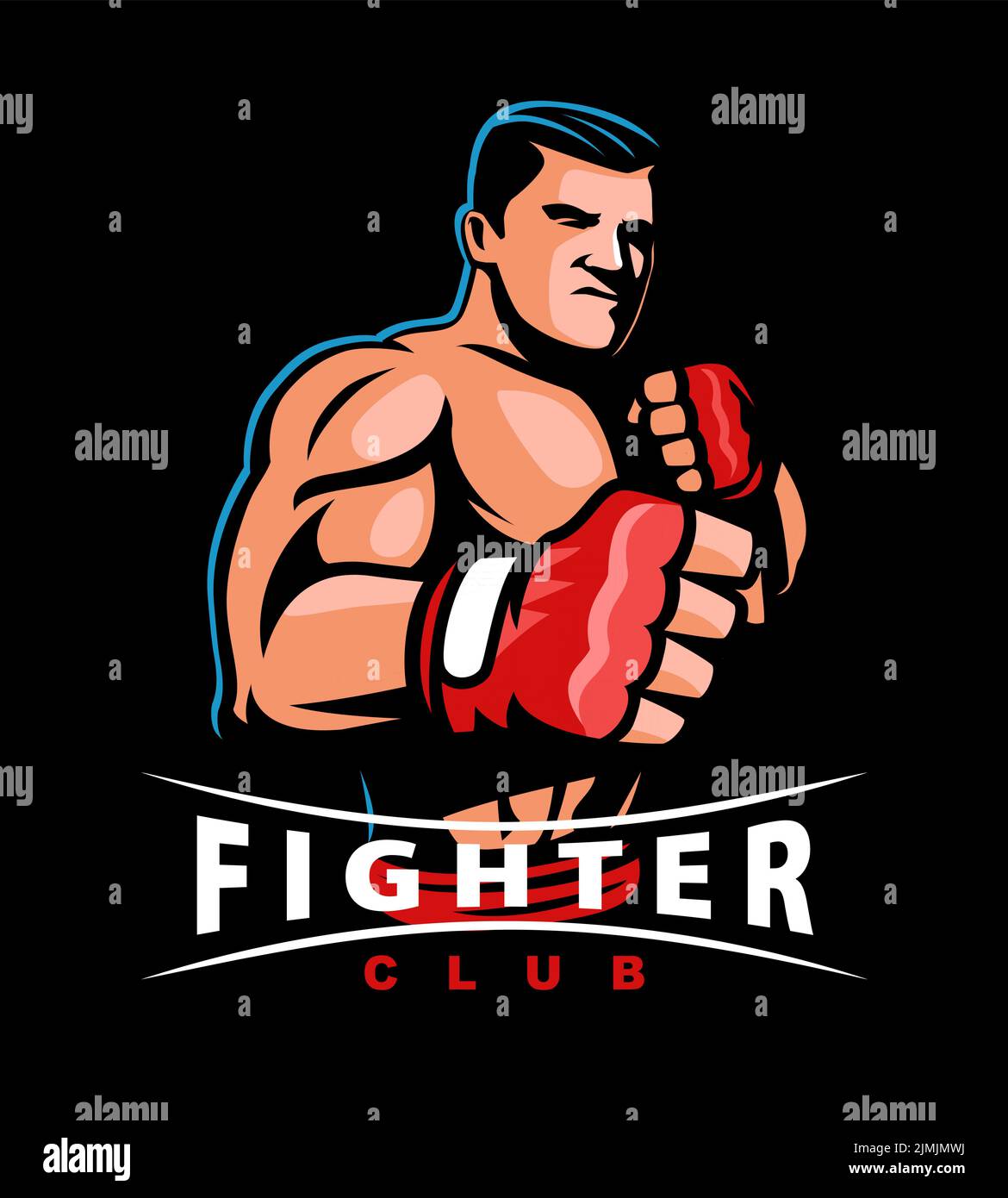 El luchador con puños en guantes está en posición de combate. Diseño para el emblema del club de combate o del deporte. Ilustración vectorial Ilustración del Vector