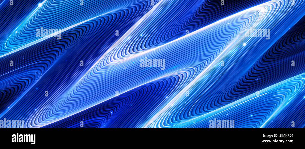 Tecnología de pantalla panorámica azul brillante, fondo abstracto generado por ordenador, representación 3D Foto de stock