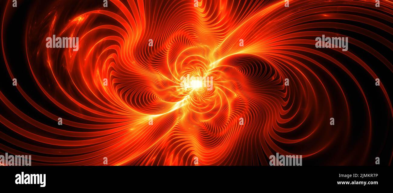 Ondas gravitacionales brillantes y ardientes, fondo abstracto generado por computadora, representación 3D Foto de stock
