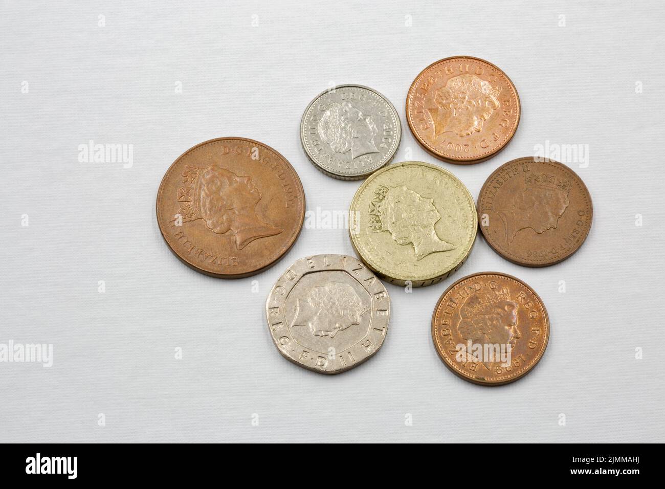 Antiguo uso de monedas británicas primer plano Foto de stock